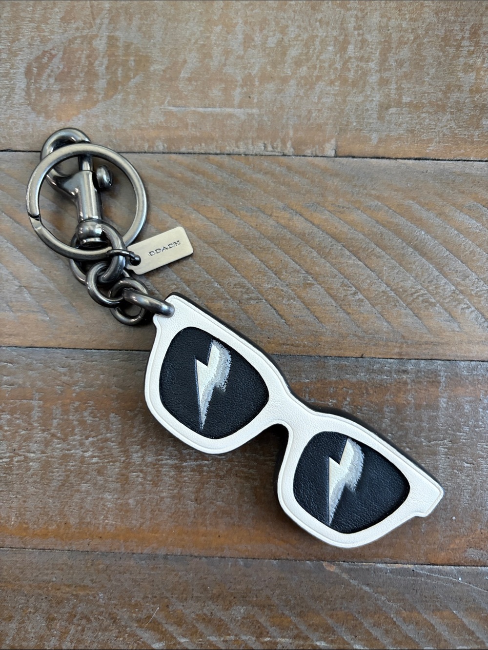 Coach Leather Sunglasses Keychain Charm in White and Black